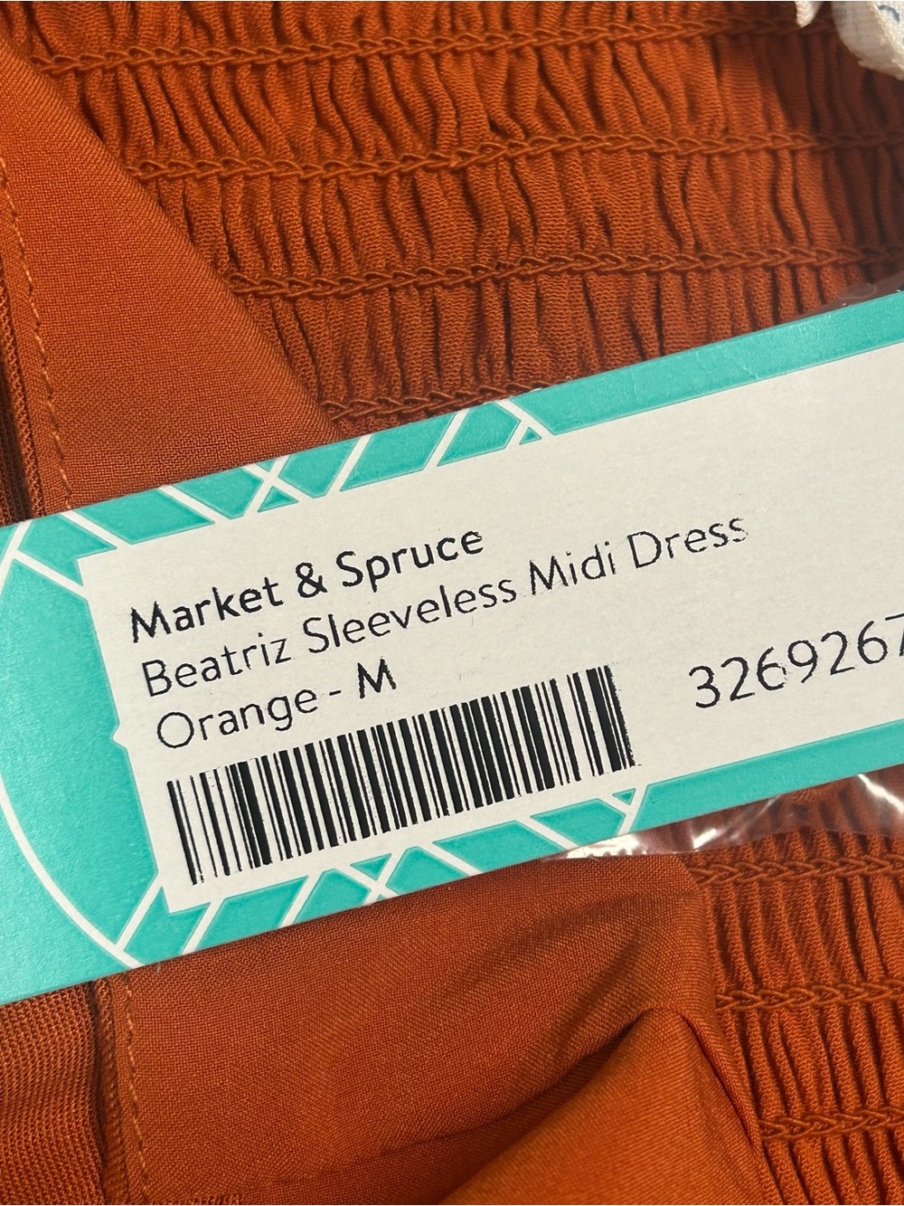 Market & Spruce Rust Orange Midi Dress with Tie Waist and Pockets - Picture 8 of 10